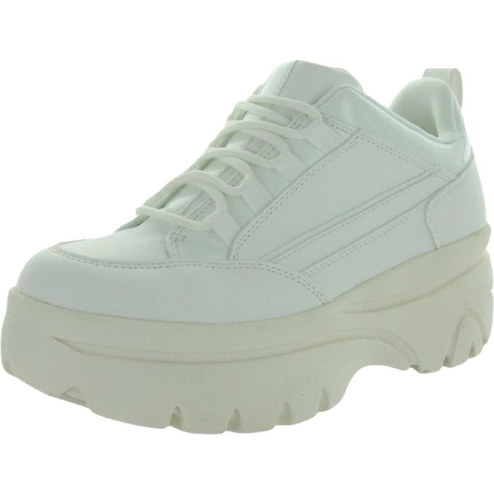 Madden Girl Womens Bounce White Faux Suede Chunky Platform Sneakers Shoes